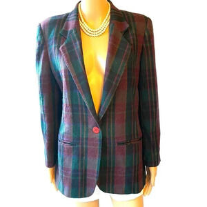 Fundamental Things Wool Plaid 1 Button  Suit Blazer Jacket Women Size 6P Pockets